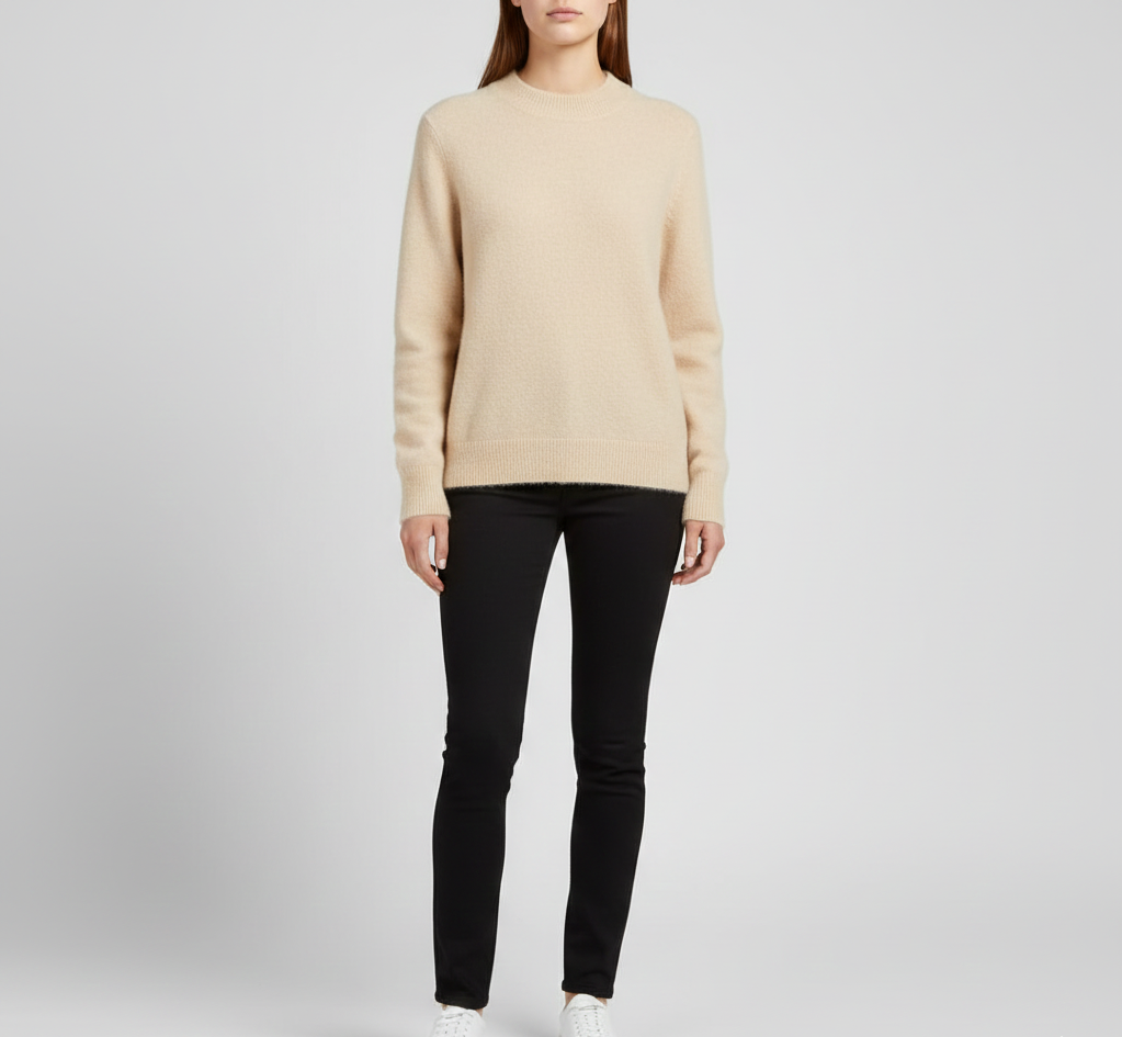Pull chic femme col rond, doux au toucher, idéal pour la mode automne-hiver.