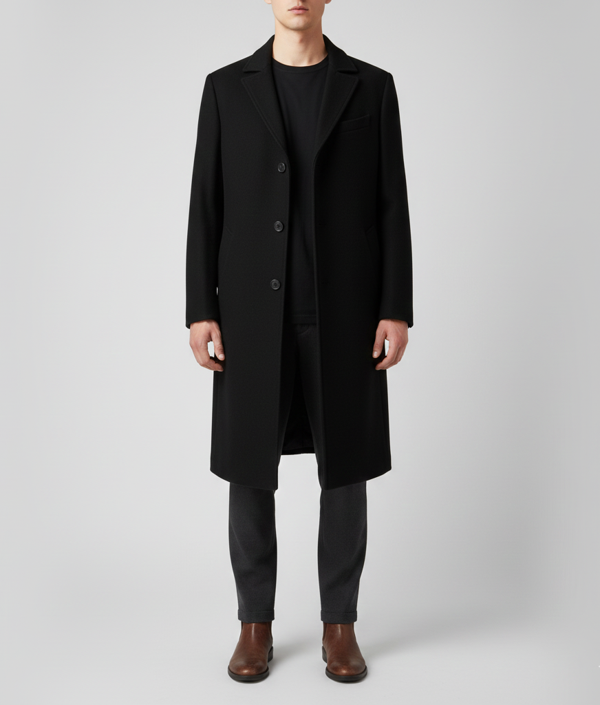 Manteau homme chaud et élégant, coupe slim fit. Idéal pour l'hiver, parfait pour un style raffiné et ajusté.