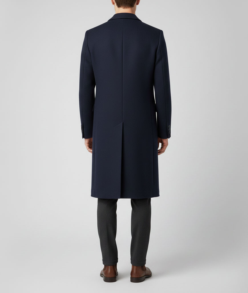 Manteau d'hiver homme gris confortable, coupe slim fit. Vêtement formel chaud et élégant.