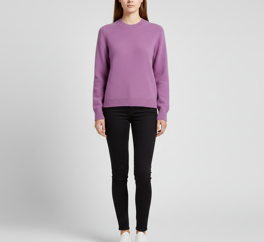 Top pull femme polyvalent, col rond chic, vêtement confortable pour l'automne-hiver.