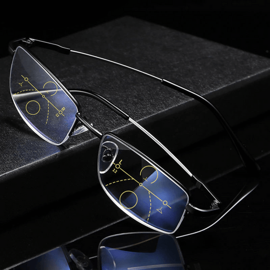 Lunettes progressives offrant une vision nette et confortable pour lecture, écran et objets éloignés.