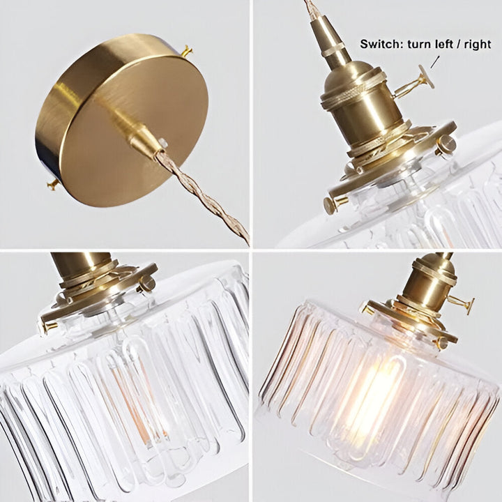 Luminaire suspension design vintage GlamourGlass, éclairage cylindrique réglable pour intérieur.