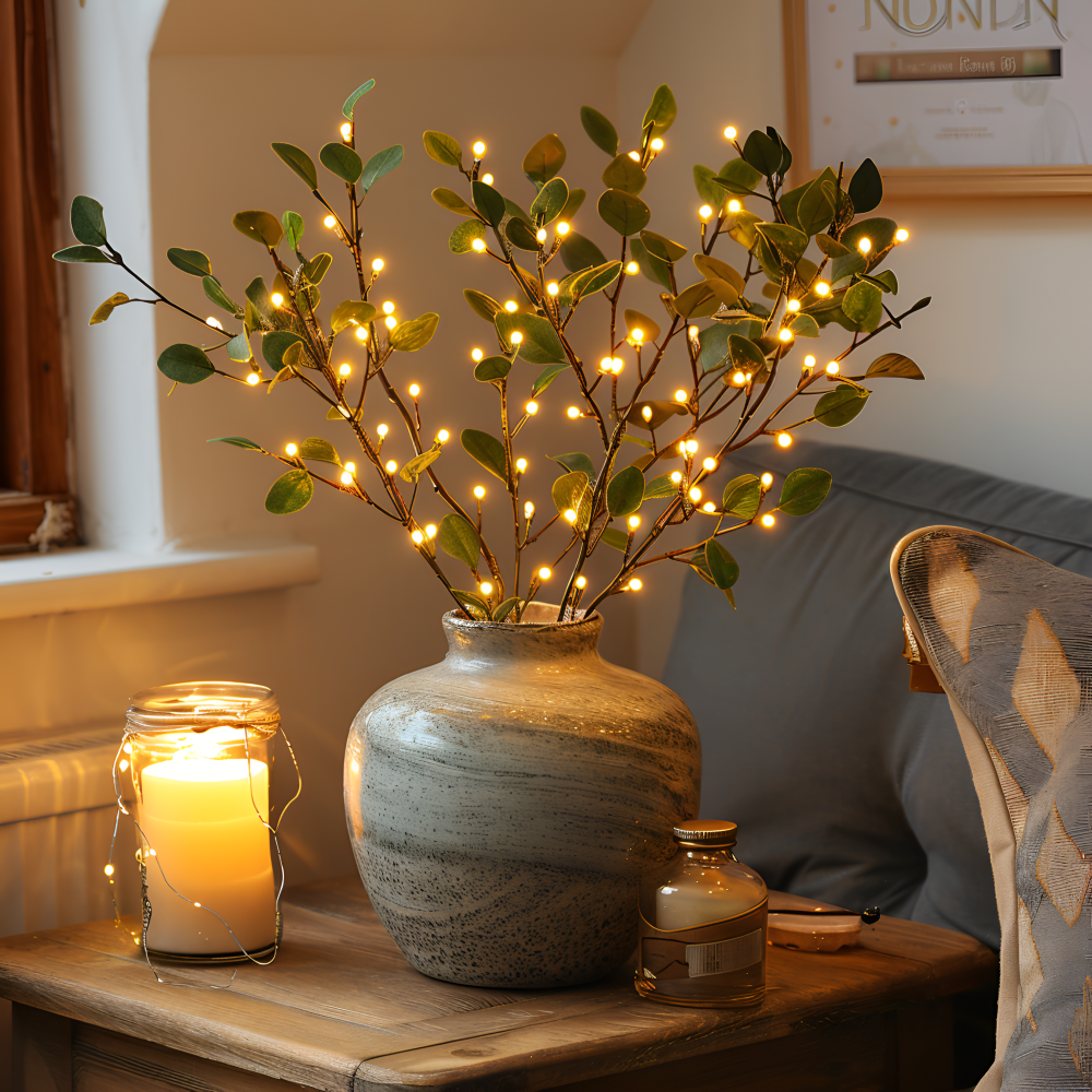 Lampes branches LED scintillantes 70 cm. Décoration lumineuse magique pour ambiance intérieure/extérieure.