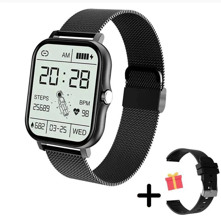 Montre intelligente sport unisexe, design moderne, suivi de santé avancé (sommeil, oxygène), bracelet ajustable.