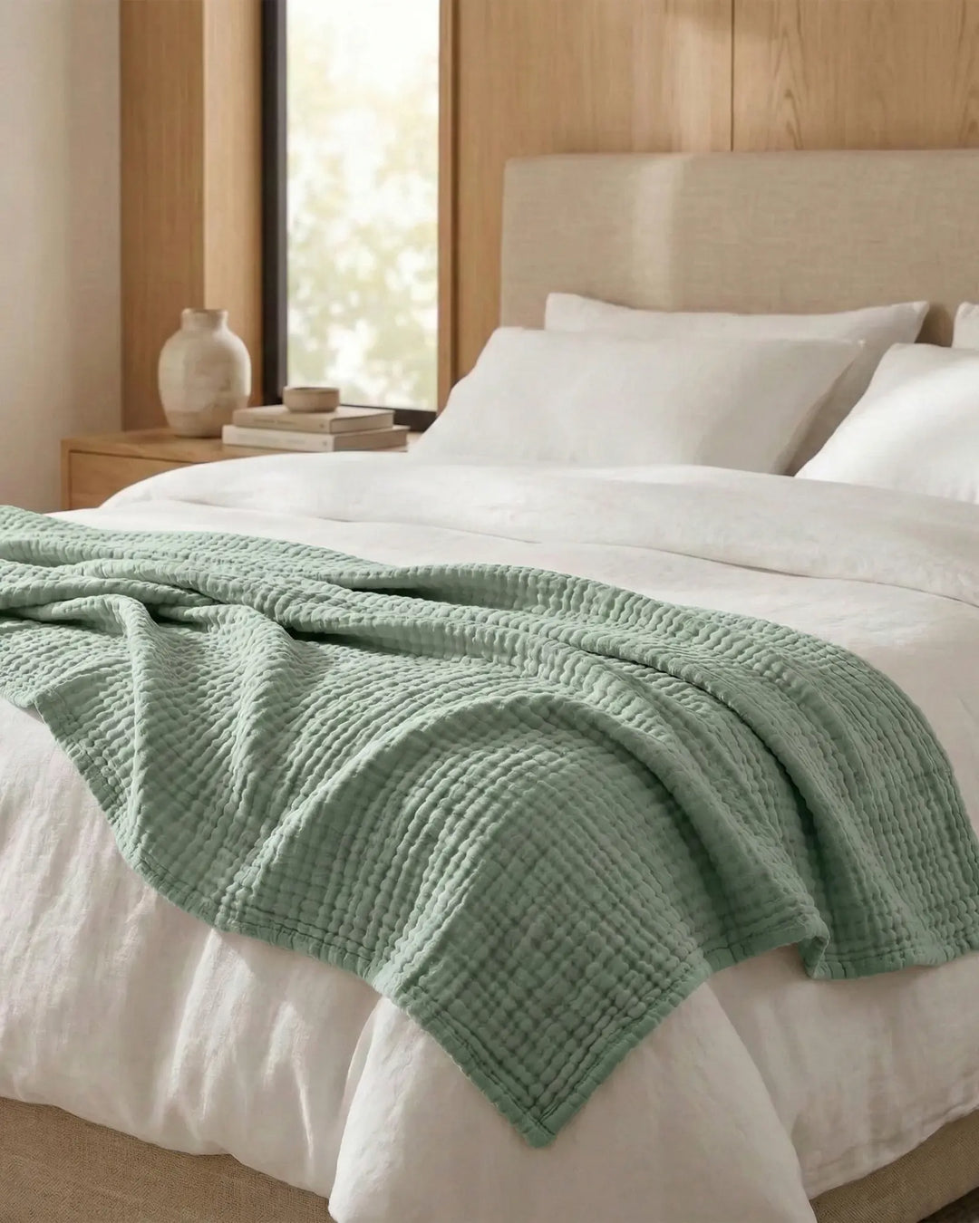 Plaid en coton naturel et respirant, élégant et durable, pour un confort optimal en toute saison.