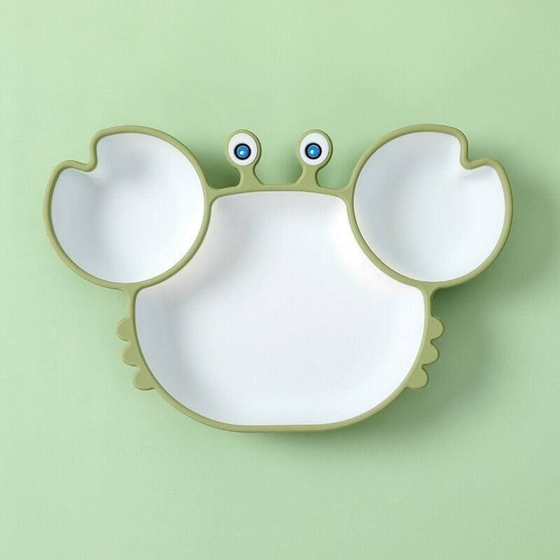 Repas amusants garantis avec l'assiette bébé crabe en silicone souple. Vaisselle enfant sans BPA, facile à entretenir.