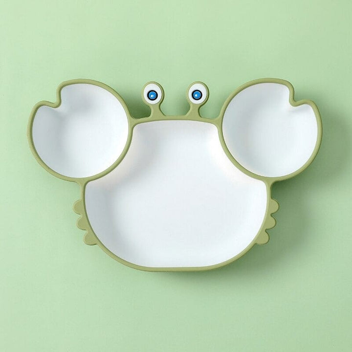Repas amusants garantis avec l'assiette bébé crabe en silicone souple. Vaisselle enfant sans BPA, facile à entretenir.