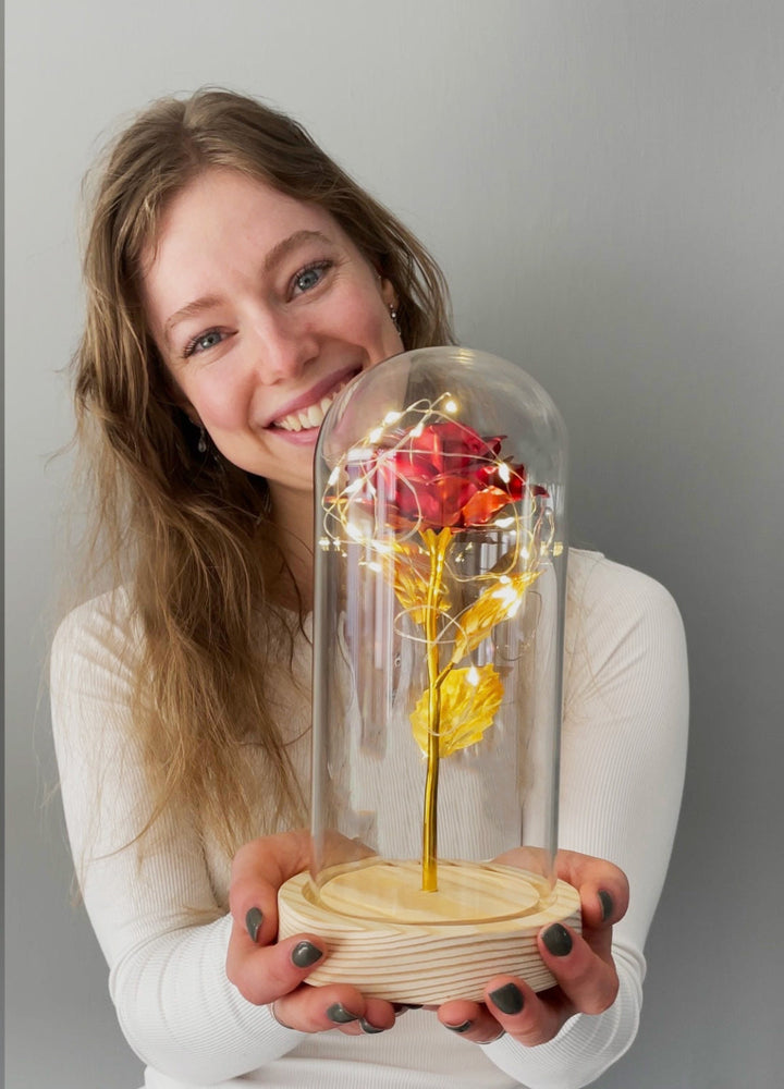 Cadeau spécial: lampe LED design, rose éternelle sous cloche en verre, lumière douce pour chambre.
