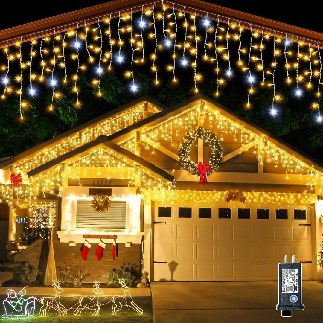 Éclairage rideaux lumineux LED scintillants modulables, parfaits pour une ambiance chaleureuse intérieure ou extérieure.