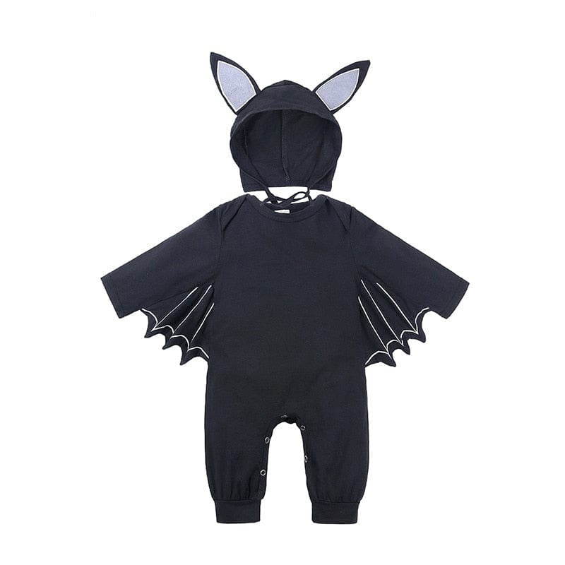 Costume de chauve-souris pour nourrisson avec capuche et oreilles. Déguisement d'Halloween confortable pour bébé.