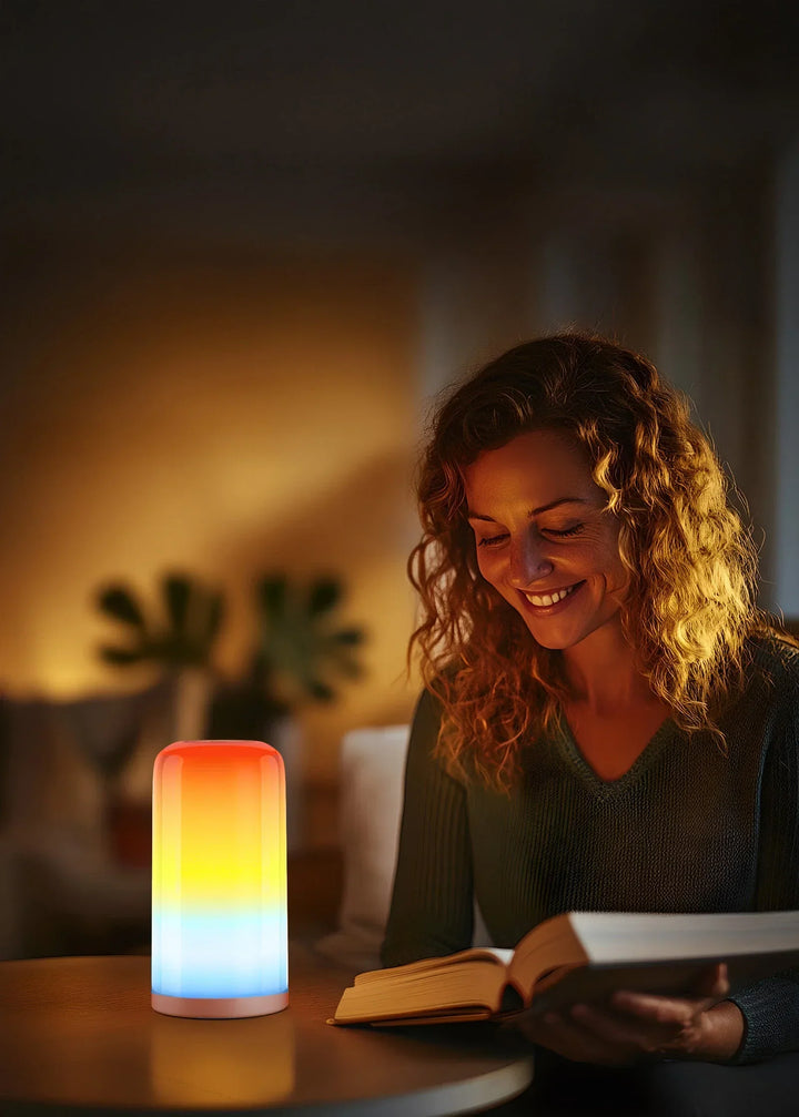 Lampe LED RGB dimmable avec contrôle intelligent. Offre une lumière douce et une ambiance personnalisable.
