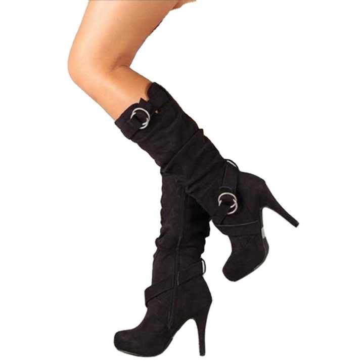 Chaussures bottes femme chics à talons hauts, avec plateforme pour confort. Idéales soirées automne-hiver.