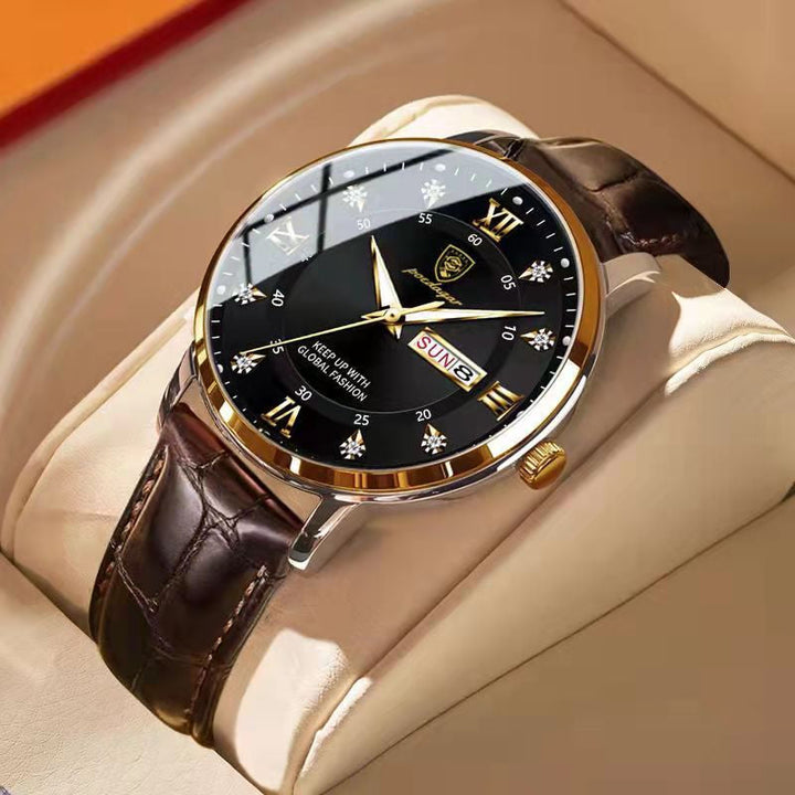 Montre homme classique lumineuse en acier inoxydable, étanche. Design élégant avec mouvement quartz.