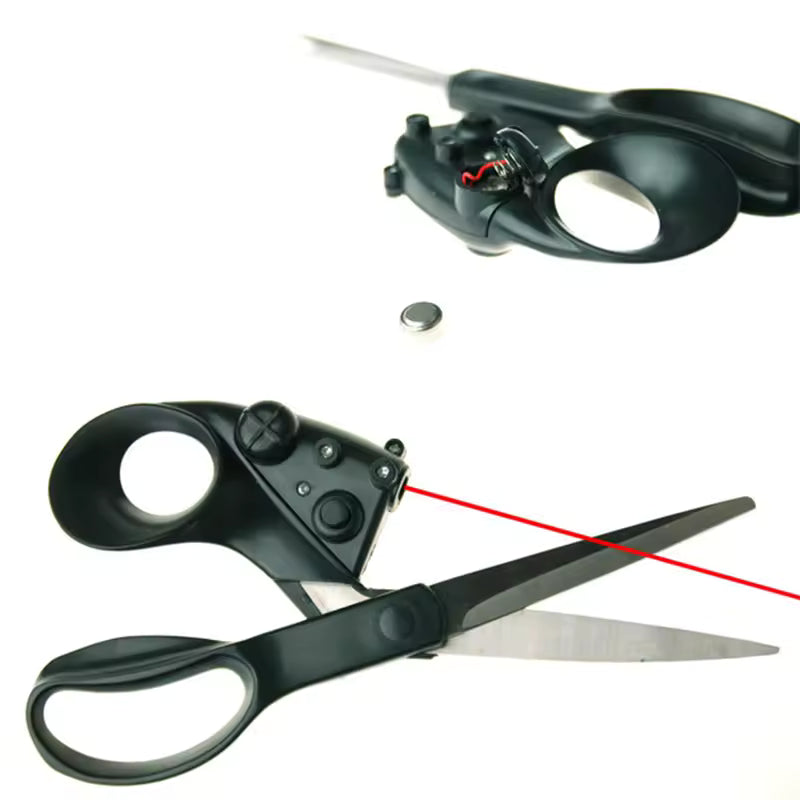 Ciseaux de précision avec guide laser, outil indispensable pour DIY et projets de coupe complexes.