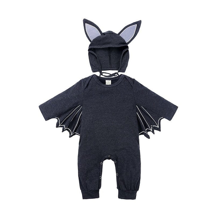 Déguisement de chauve-souris noir et violet pour bébé. Costume d'Halloween doux et confortable pour nourrisson.