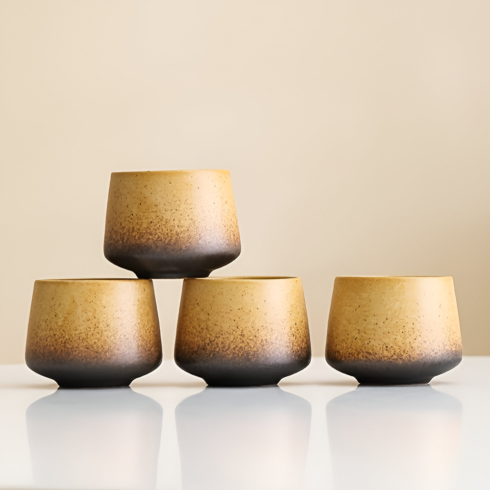 Vaisselle artisanale : 4 mugs en céramique tie-dye, œuvre d'art pour votre table.