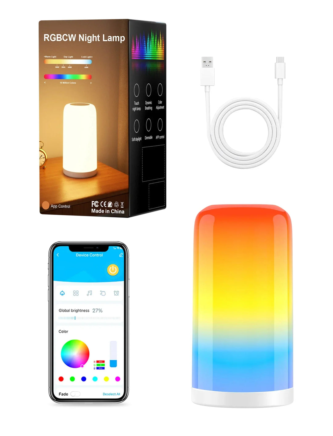Lampe de table connectée LED RGB. Dimmable, idéale pour une ambiance lumineuse moderne dans toute pièce.