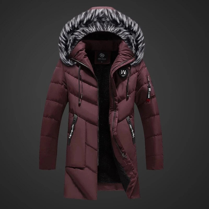 Veste matelassée homme Theo pour l'hiver, résistante au froid. Capuche amovible avec fausse fourrure. Grandes tailles.