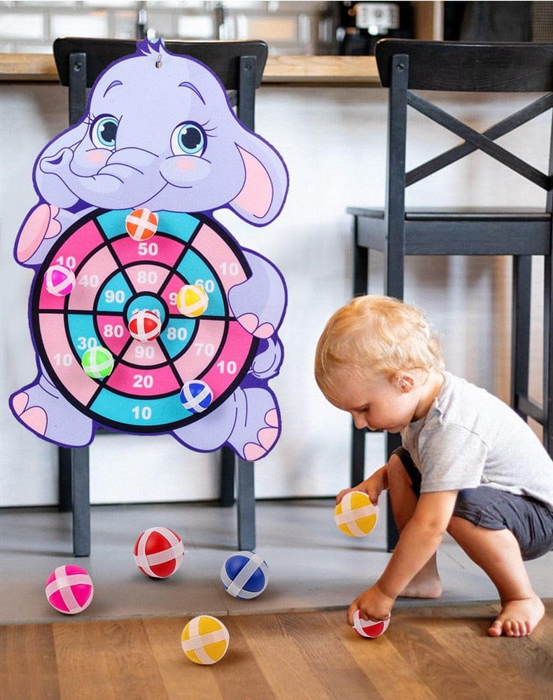 Jeu de fléchettes adhésif Montessori pour enfants, cible animaux sécurisée, développe la coordination et motricité fine.