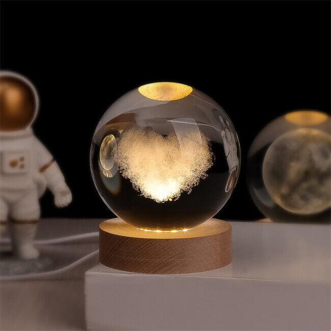 Lampe de table en cristal, éclairage LED, idéale comme veilleuse ou cadeau original.