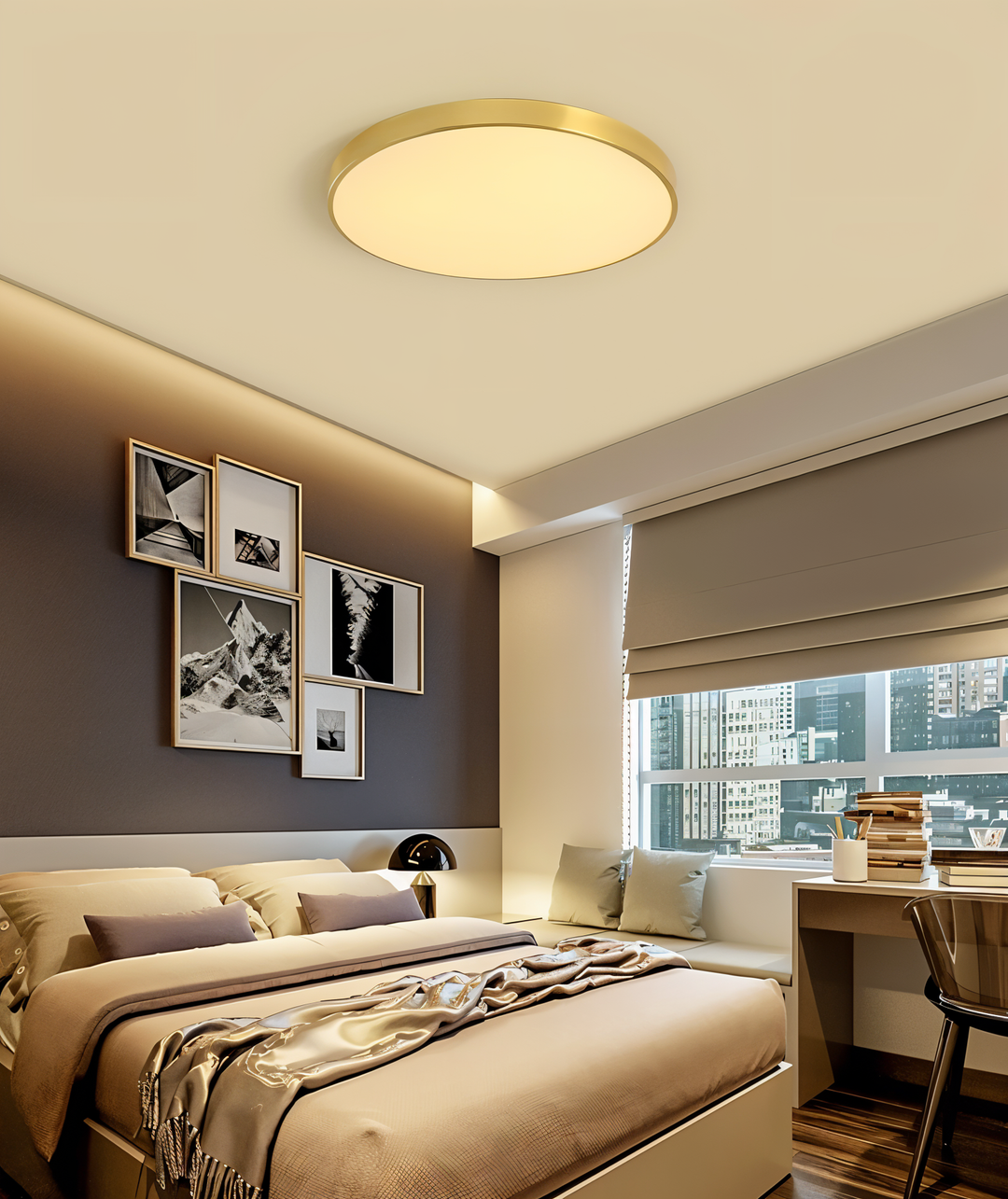 Lampe LED ronde et moderne style macaron, idéale pour chambre.