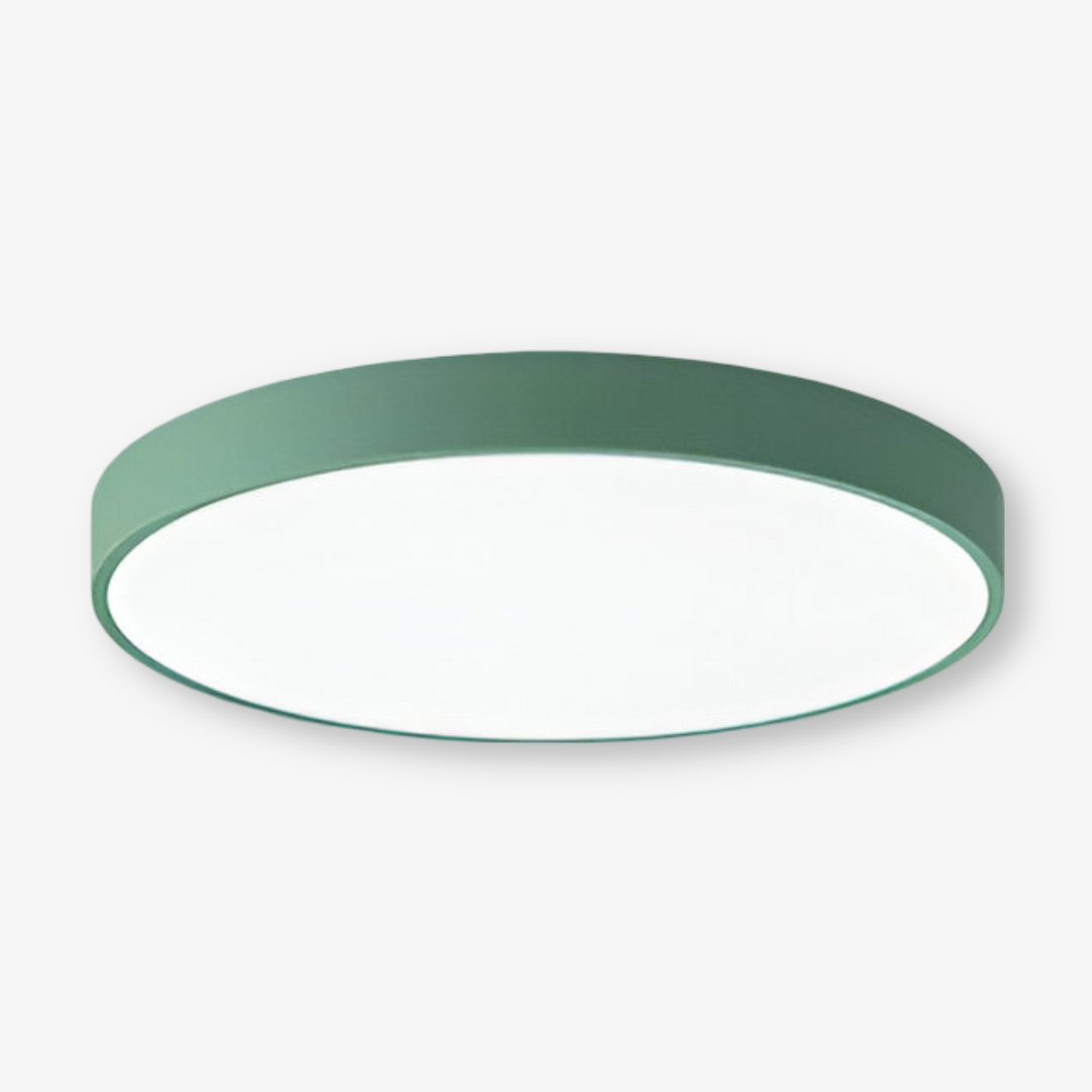 Lampe de plafond LED ronde, style macaron, pour une chambre zen.