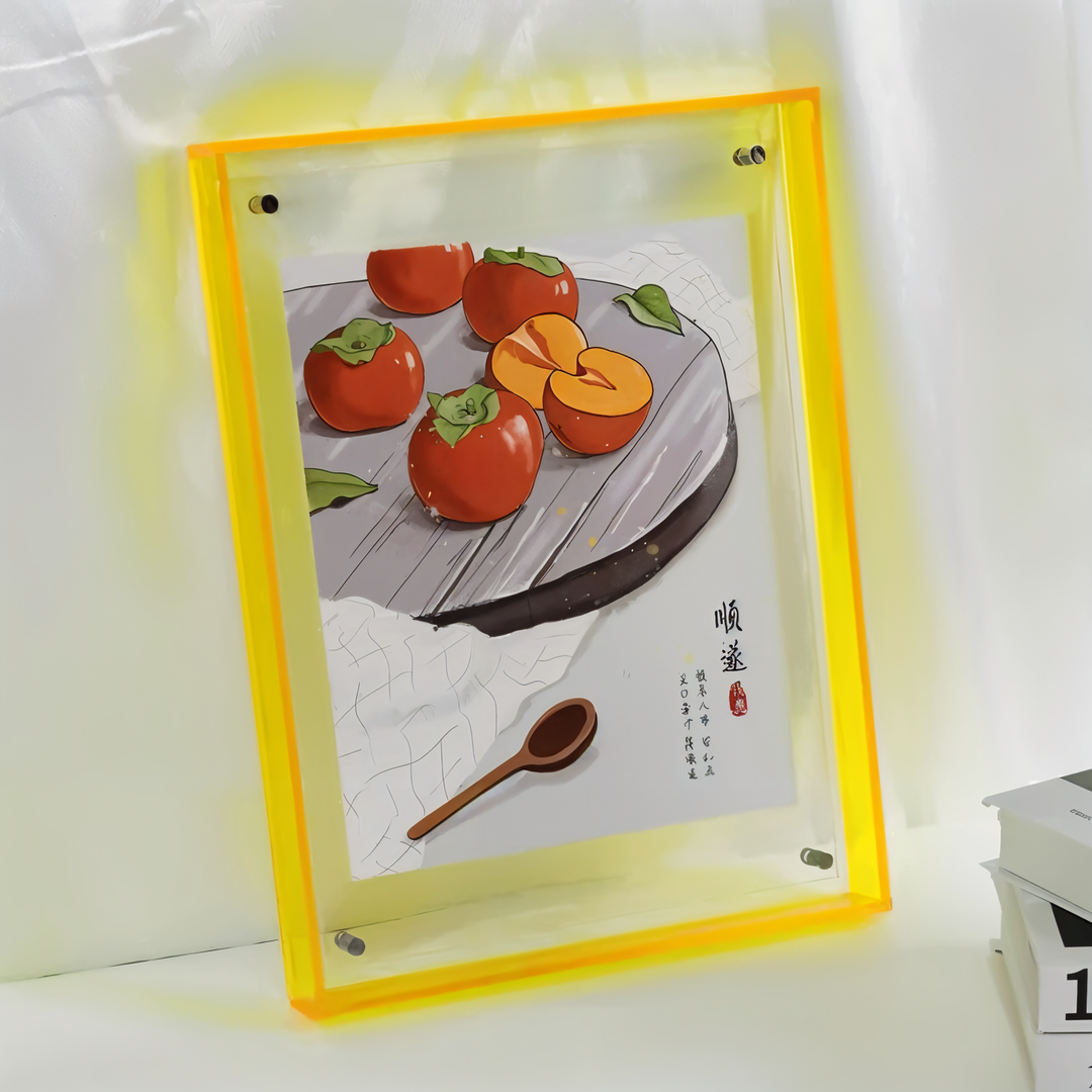 Cadre photo mural acrylique néon, moderne et personnalisable, idéal pour vos souvenirs précieux.