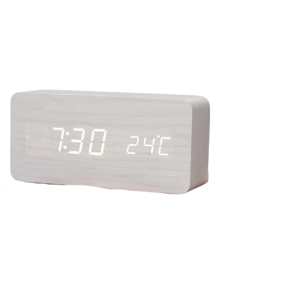 Horloge LED numérique, réveil design épuré, parfait pour bureau et affichage de la température.
