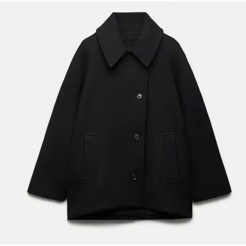 Manteau d'hiver femme, coupe oversize élégante, disponible en beige ou noir.