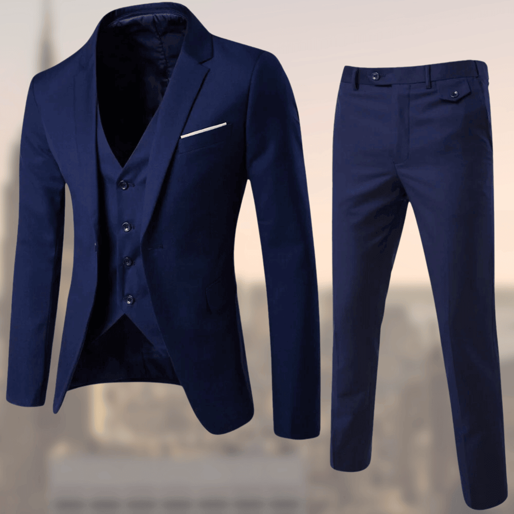 Costume hommes élégant deux pièces coupe slim, parfait pour mariage ou tenue formelle. Veste et pantalon ajustés.