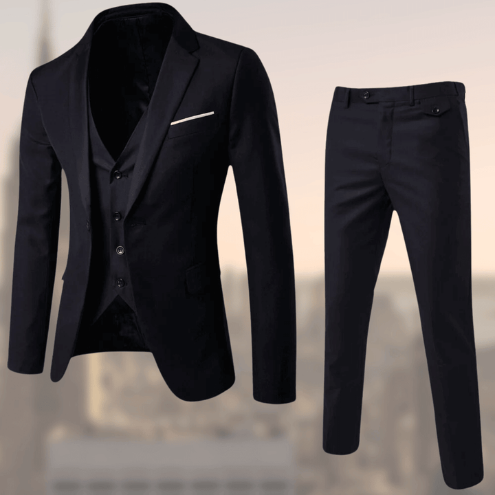 Costume slim homme professionnel bleu, noir ou gris. Ensemble deux pièces chic pour cérémonie, bureau ou événement formel.