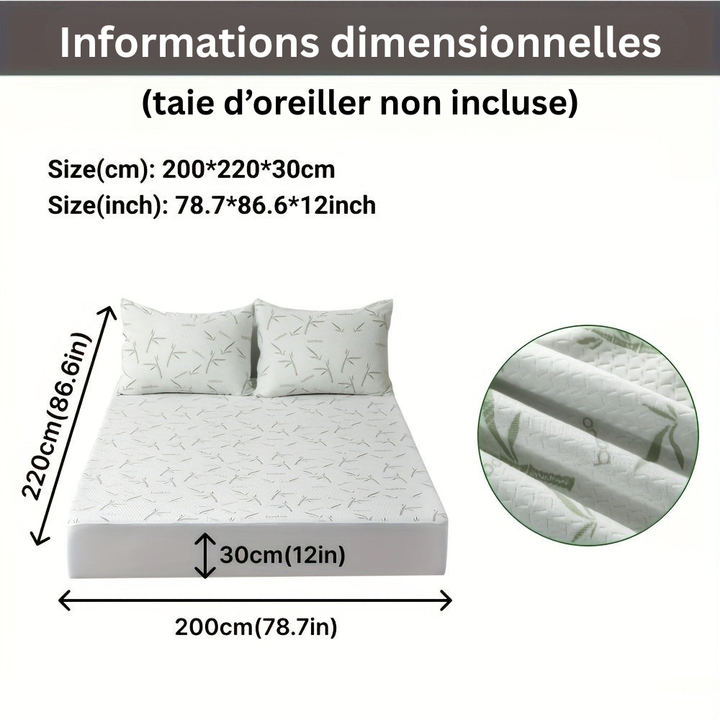 Protège-matelas BambooCool pour un sommeil frais et un matelas protégé. Facile d'entretien.