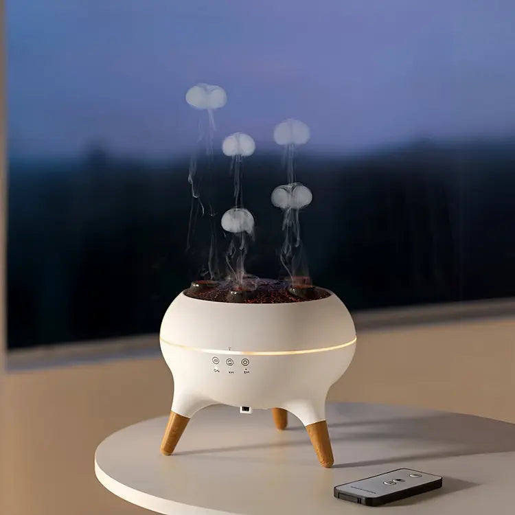 Diffuseur d'huiles essentielles méduse, brume apaisante, lumière LED, déco zen maison et bien-être.