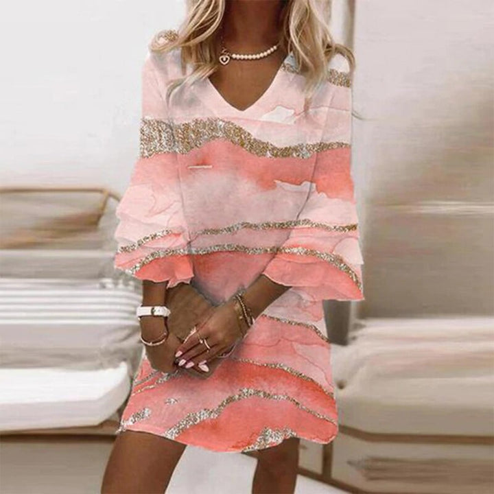 Robe d'été fluide imprimée, parfaite pour femmes, look chic décontracté ou élégant pour les vacances.