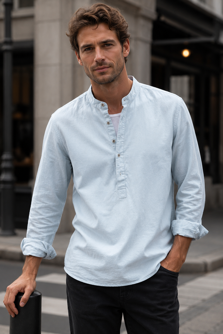 Chemise Henley décontractée Kaizen pour homme, manches longues en coton doux.