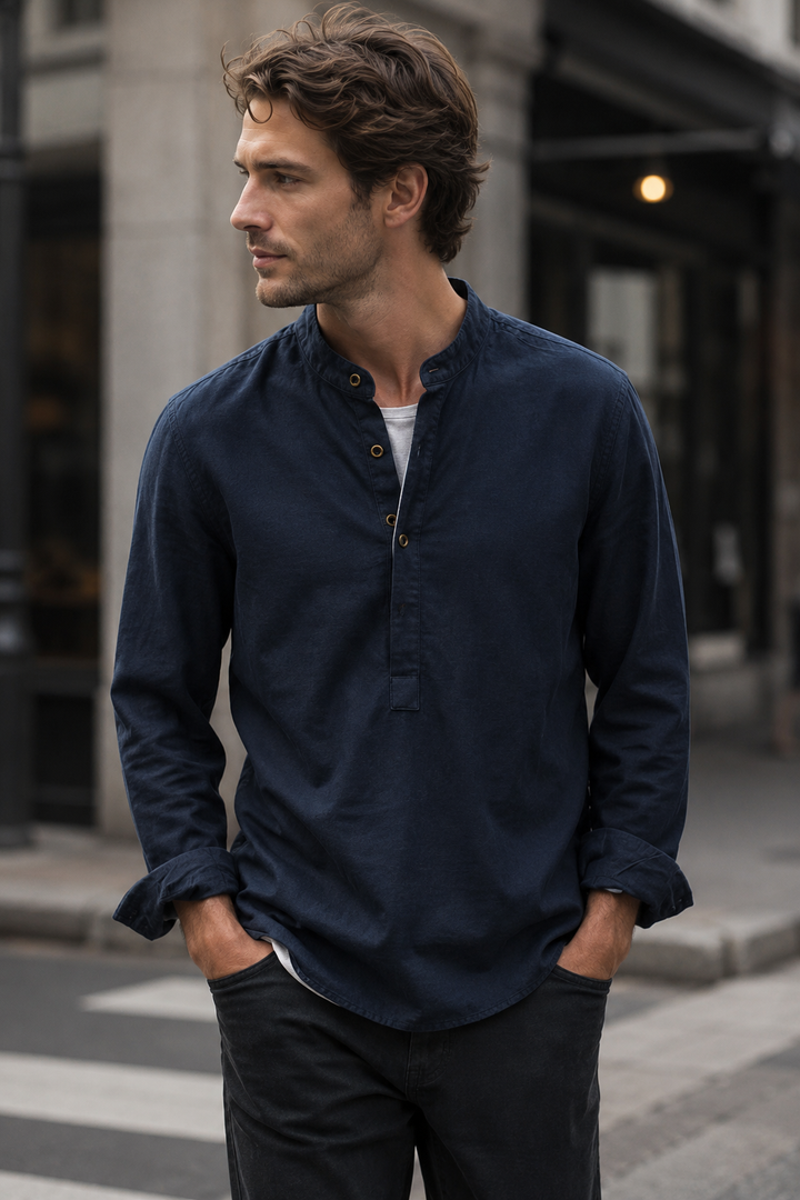 Chemise Henley homme Kaizen polyvalente, style décontracté, idéale pour l'été ou le printemps.