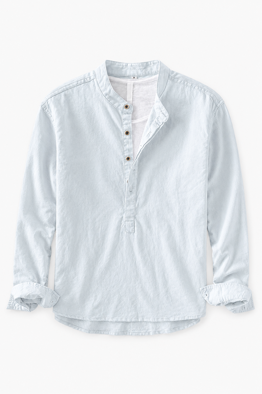 Chemise Henley homme Kaizen décontractée, col boutonné, manches longues, style printemps-été.