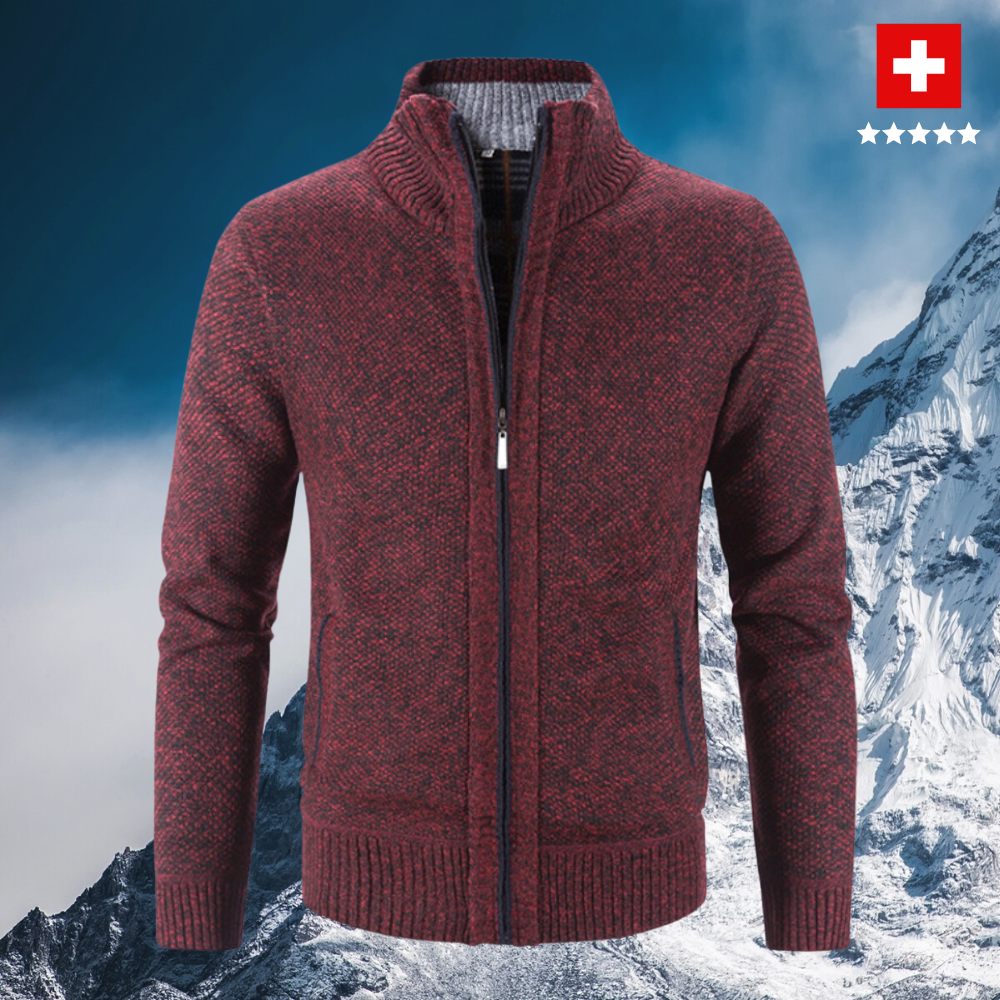 Gros plan sur sweat zippé homme, matière douce. Un haut élégant et chaud pour un confort optimal en mode masculine hivernale.