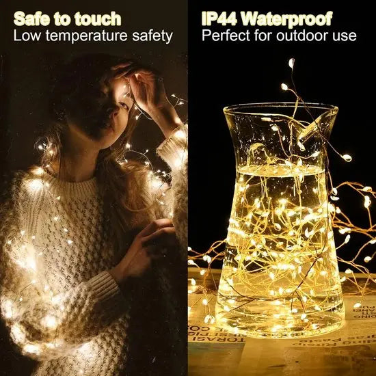 Lumière d'ambiance LED 9m, guirlande décorative en fil de cuivre pour intérieur ou extérieur.