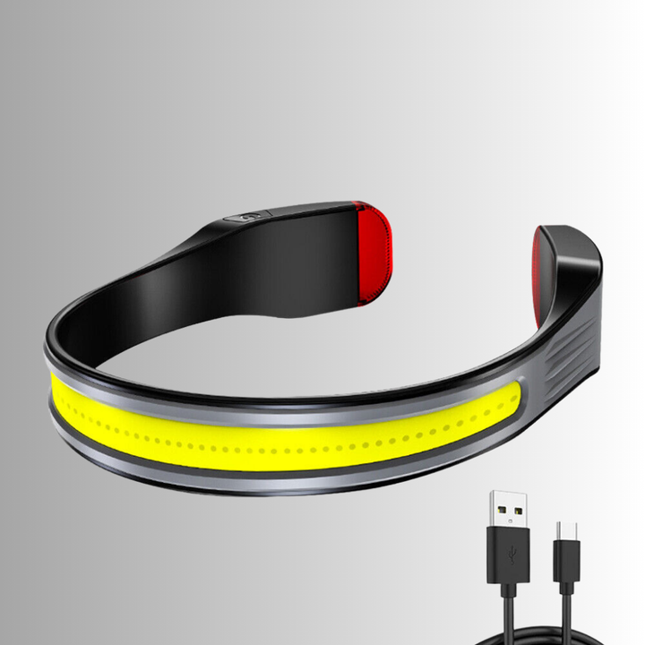 Lampe frontale LED rechargeable, faisceau large 230°. Idéale pour sport, randonnée, camping et activités extérieures.