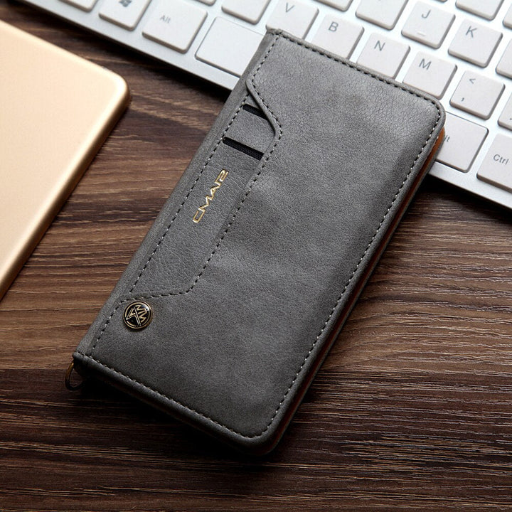 Coque folio en cuir pour iPhone, offrant protection frontale avec aimant discret.