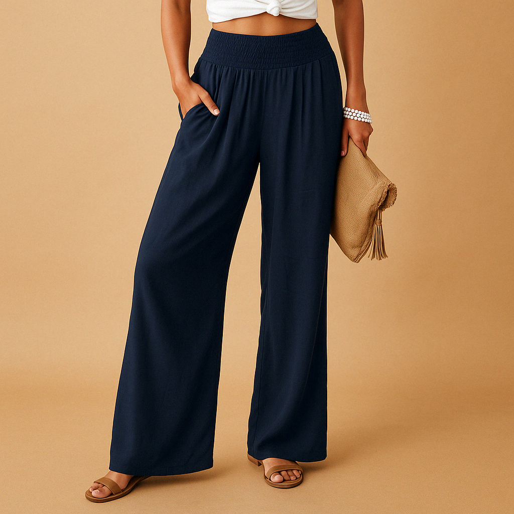 Pantalon taille haute femme, style décontracté chic, parfait pour une élégance quotidienne et mode.