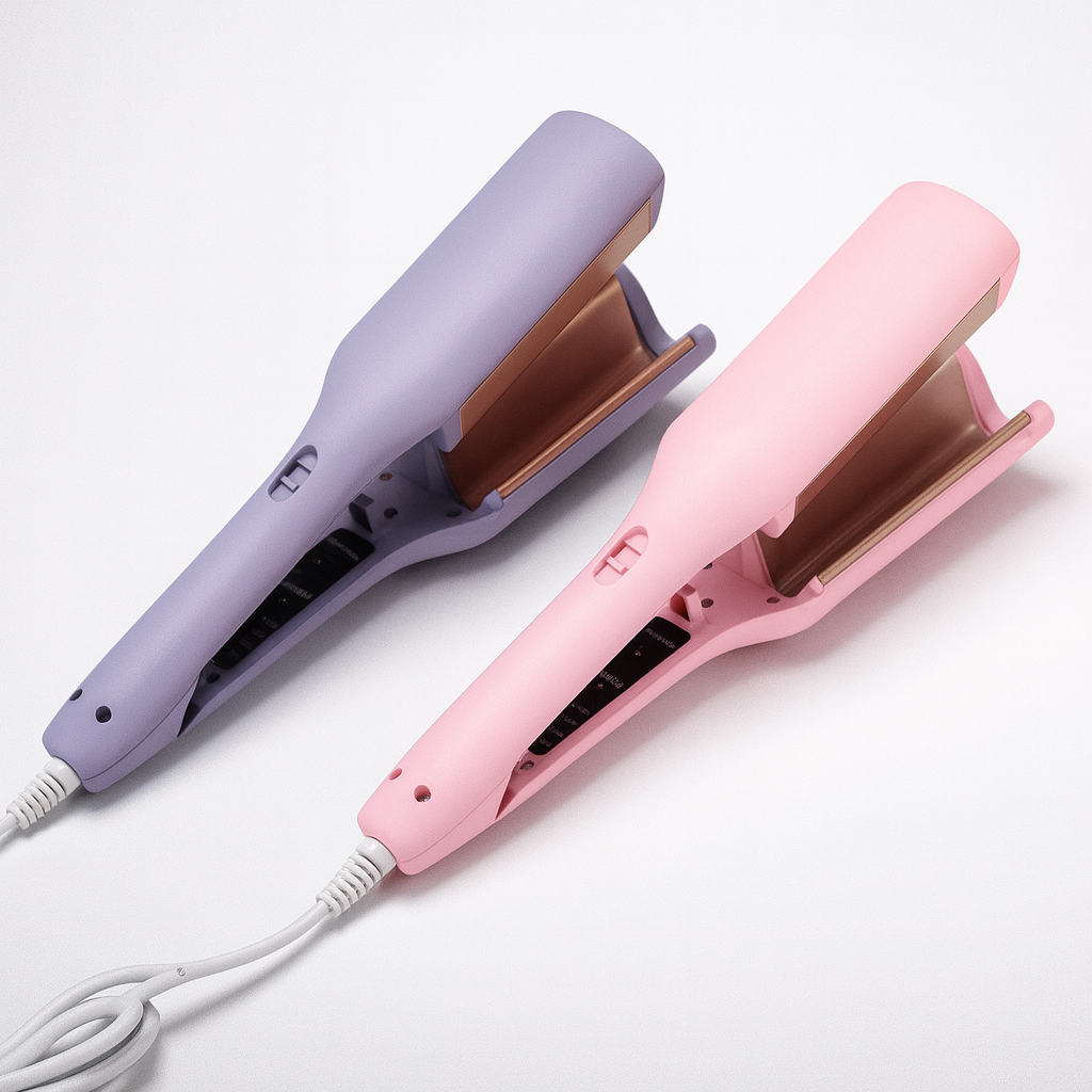 Accessoire cheveux violet/rose : fer à friser automatique pour des boucles élégantes sans effort.