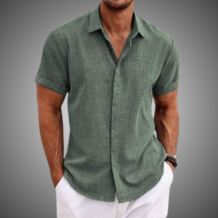 Vêtement homme Lorenz : chemise casual élégante à manches courtes et col revers, parfaite pour le printemps/été.