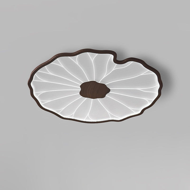 Luminaire LED Solara, feuille de lotus, bois noyer, pour un éclairage moderne et chaleureux.