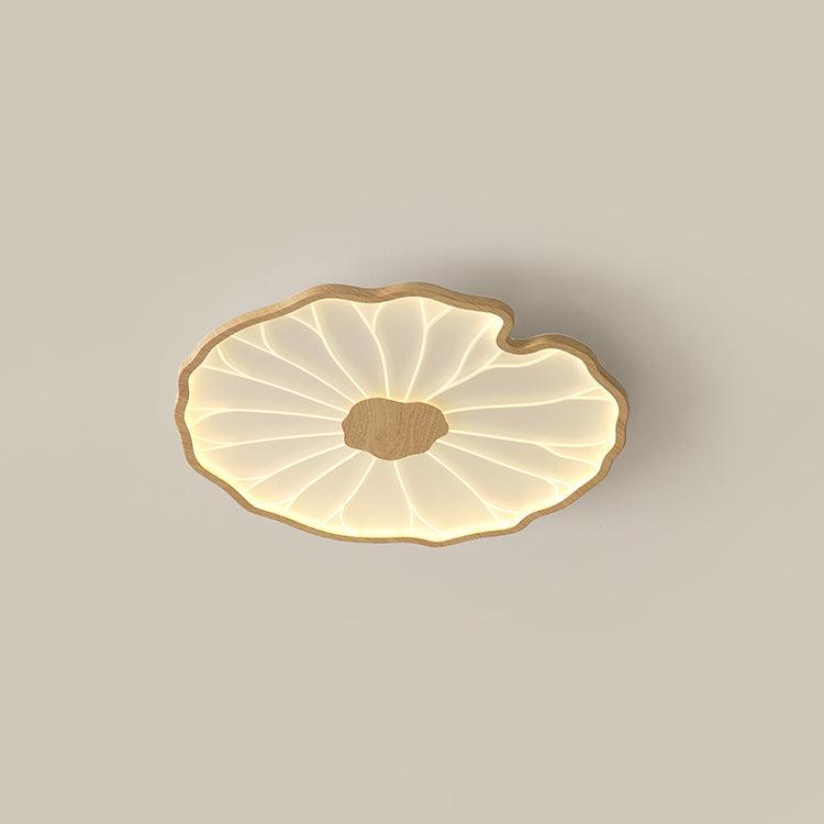 Lampe de plafond Solara LED, bois noyer, design feuille de lotus, modernise votre intérieur.