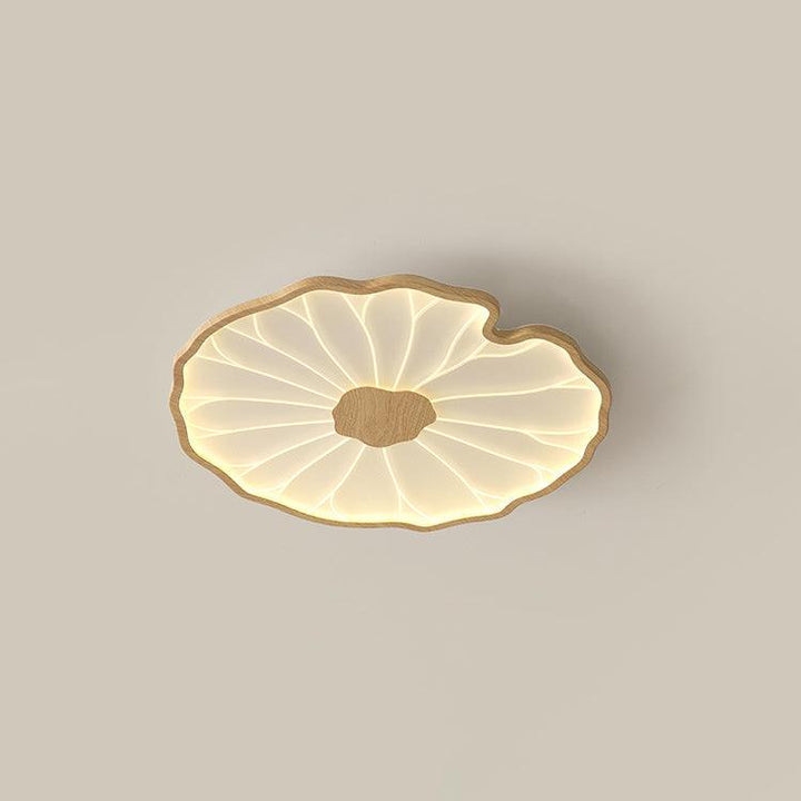 Lampe de plafond Solara LED, bois noyer, design feuille de lotus, modernise votre intérieur.