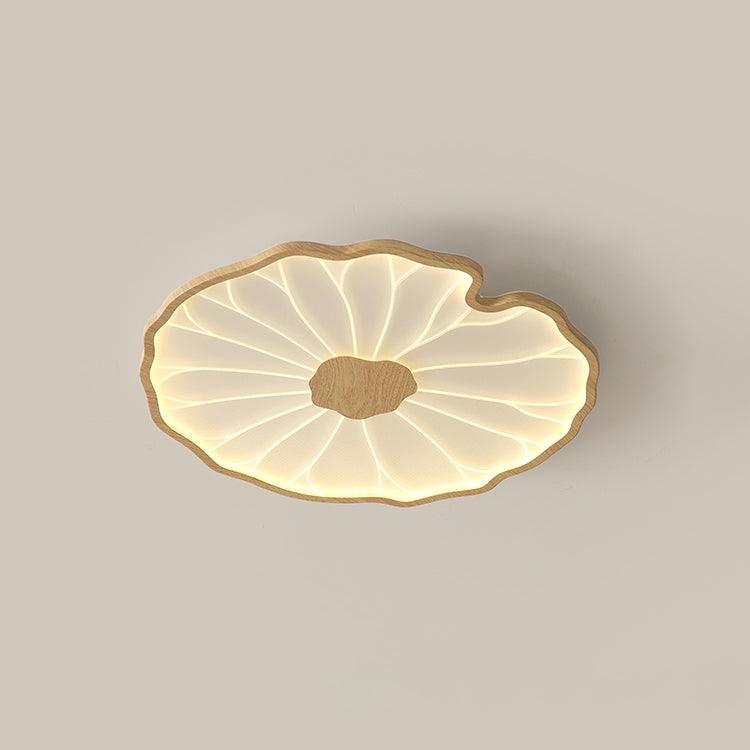 Luminaire LED Solara bois noyer, forme feuille de lotus, idéal pour éclairage intérieur moderne.