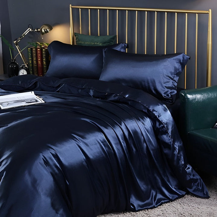 Housse de couette en soie de mûrier de luxe avec taies d'oreiller, ensemble literie.