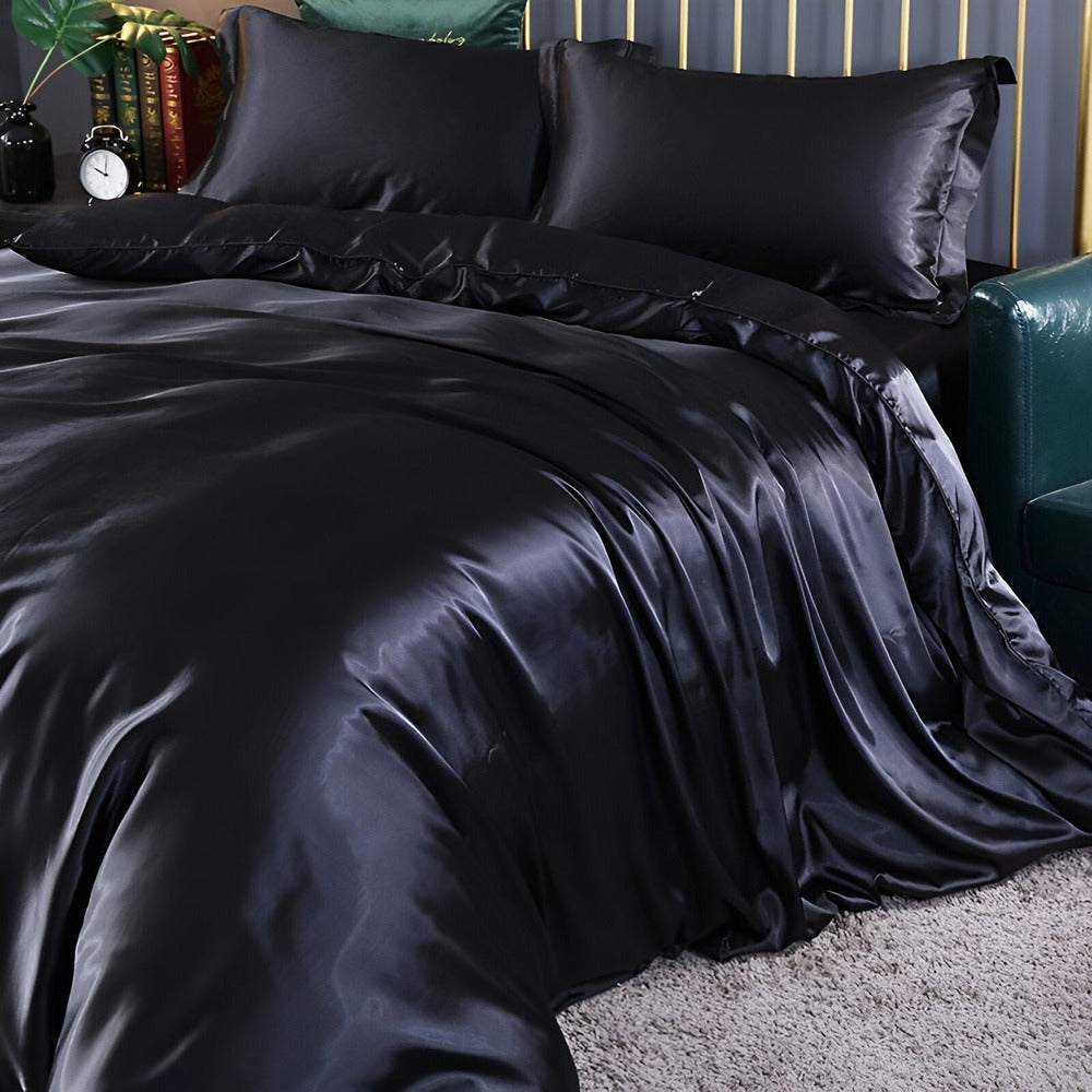 Housse de couette en soie de mûrier, hypoallergénique et douce, avec 2 taies.